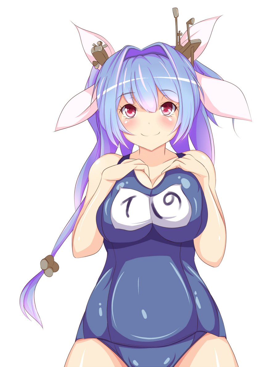 1girl, blue_hair, highres, i-19_(kantai_collection), kantai_collection, long_hair, personification, red_eyes, school_swimsuit, swimsuit, twintails, wakusei_melancholy