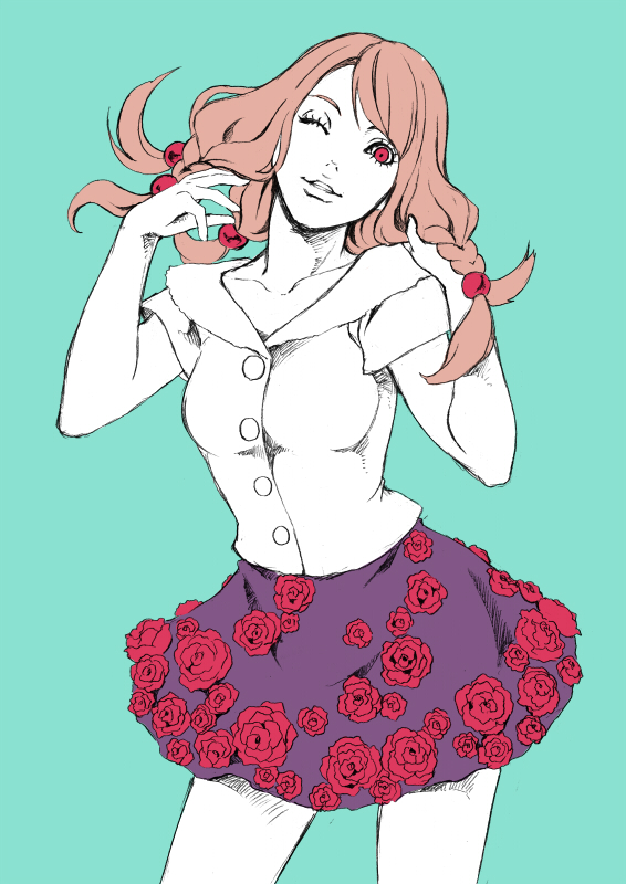 1girl, braid, chonorin, hair_bobbles, hair_ornament, hirose_yasuho, jojo_no_kimyou_na_bouken, jojolion, multiple_tails, pink_hair, tail