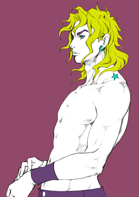 1boy, blonde_hair, blue_eyes, chonorin, dio_brando, jojo_no_kimyou_na_bouken, shirtless, solo