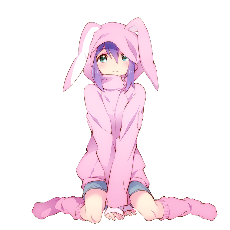 1girl, animal_ears, animal_hood, aqua_eyes, blue_hair, hood, hoodie, idolmaster, idolmaster_million_live!, mochizuki_anna, riyo_(riyontoko), sitting, smile, socks, solo