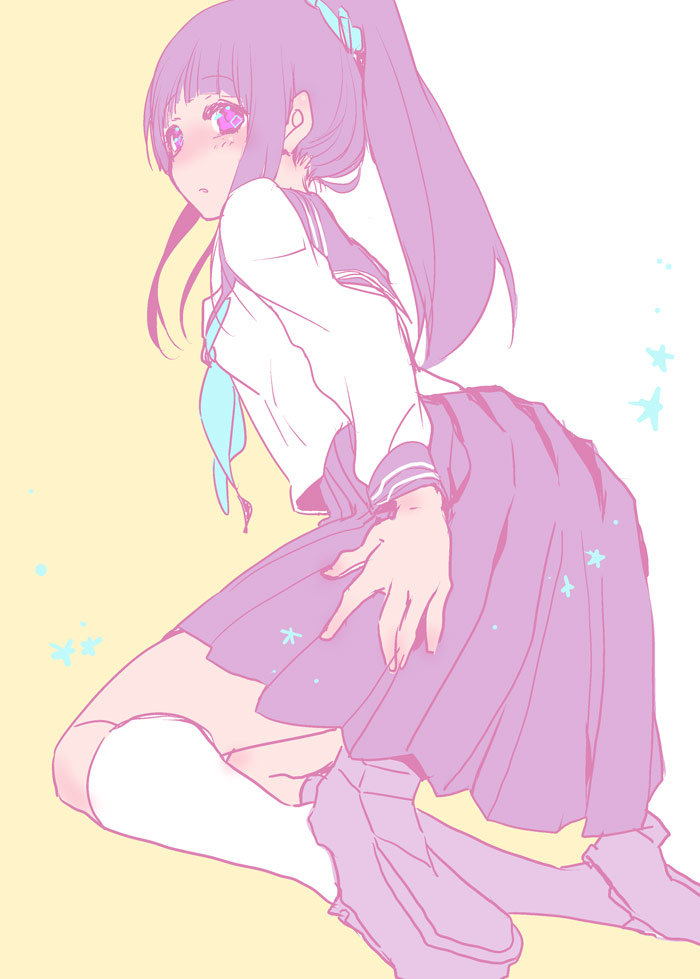 1girl, alternate_hairstyle, black_hair, chitanda_eru, hyouka, ibuki_hasu, long_hair, ponytail