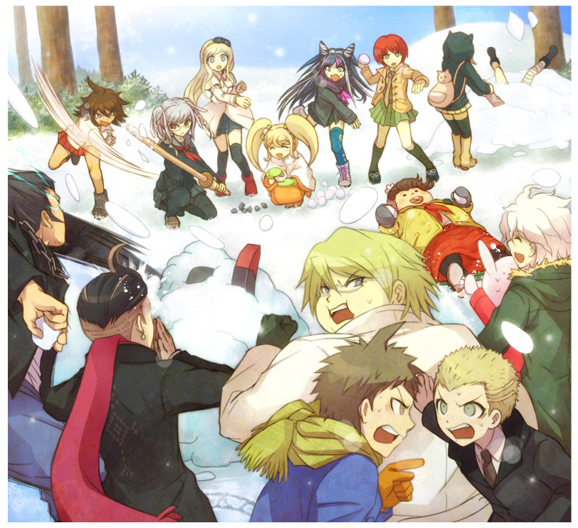 6+boys, 6+girls, black_hair, blonde_hair, blue_eyes, brown_eyes, brown_hair, dangan_ronpa