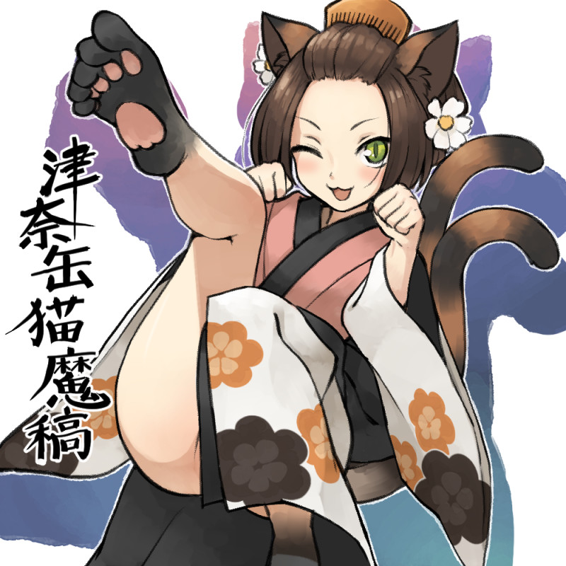 1girl, :3, animal_ears, blush, brown_hair, cat_ears, cat_tail, deba