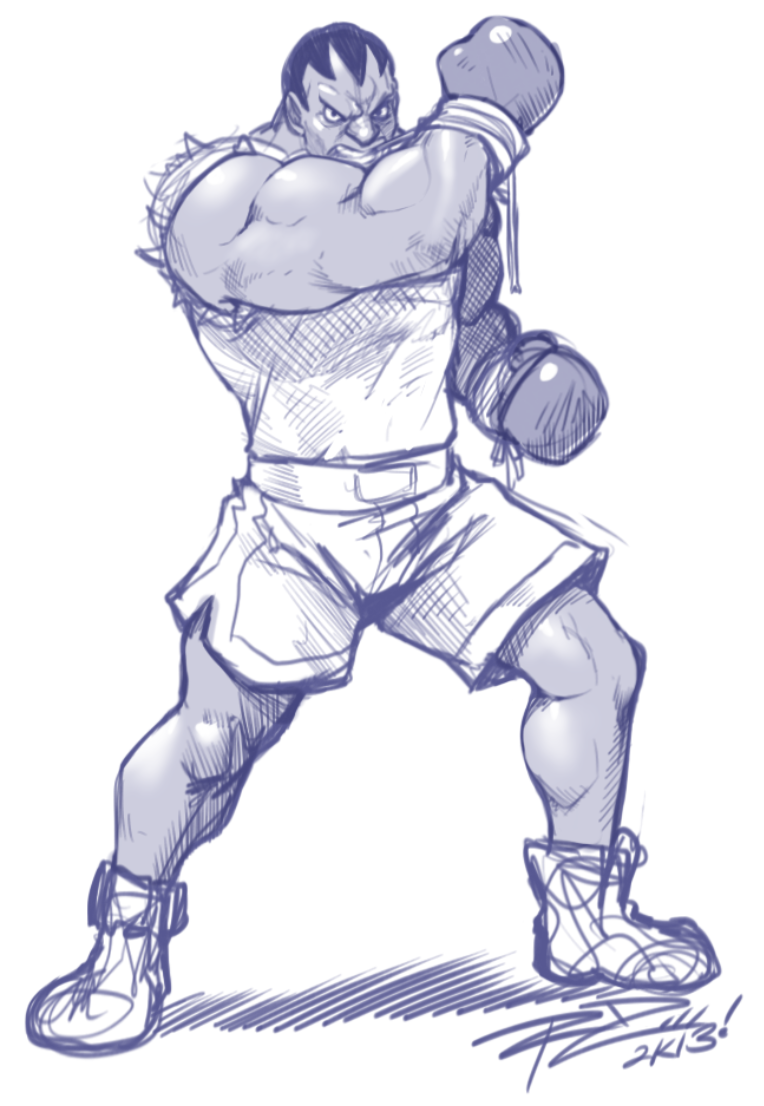 1boy, boxing_gloves, buzz_cut, dark_skin, m_bison, monochrome, mouth_pull, muscle