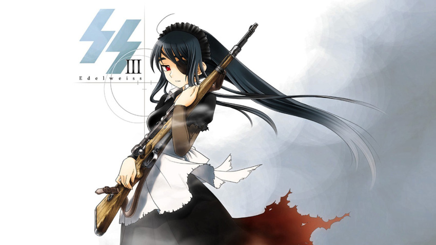 edelweiss, eyepatch, gun, highres, maid, mauser_98, original, otakubeam, rifle, sniper_rifle, wallpaper