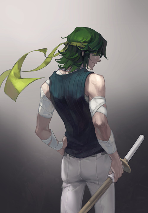 1boy, bandages, green_hair, kill_la_kill, male, mask, mask_alice, sanageyama_uzu