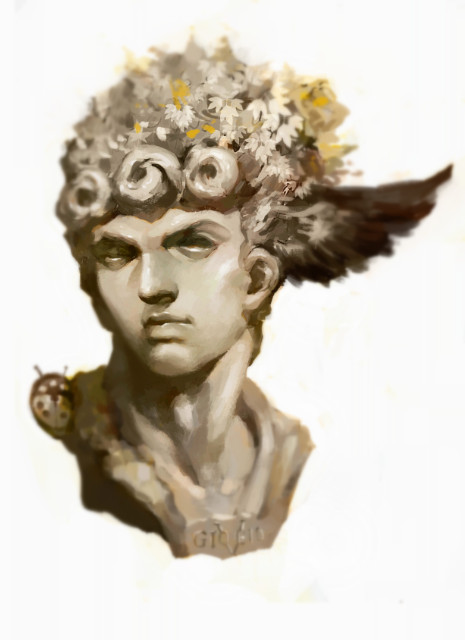 1boy, curly_hair, flower, giorno_giovanna, hair_flower, hair_ornament, head_wing, jojo_no_kimyou_na_bouken