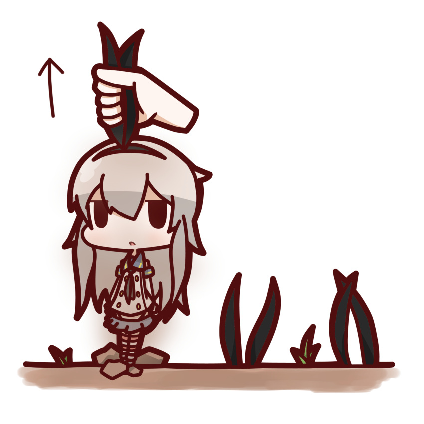 1girl, blonde_hair, chibi, elbow_gloves, gloves, hairband, highres, kantai_collection, long_hair, nu-nyu, personification, shimakaze_(kantai_collection), skirt, solo, striped, striped_legwear