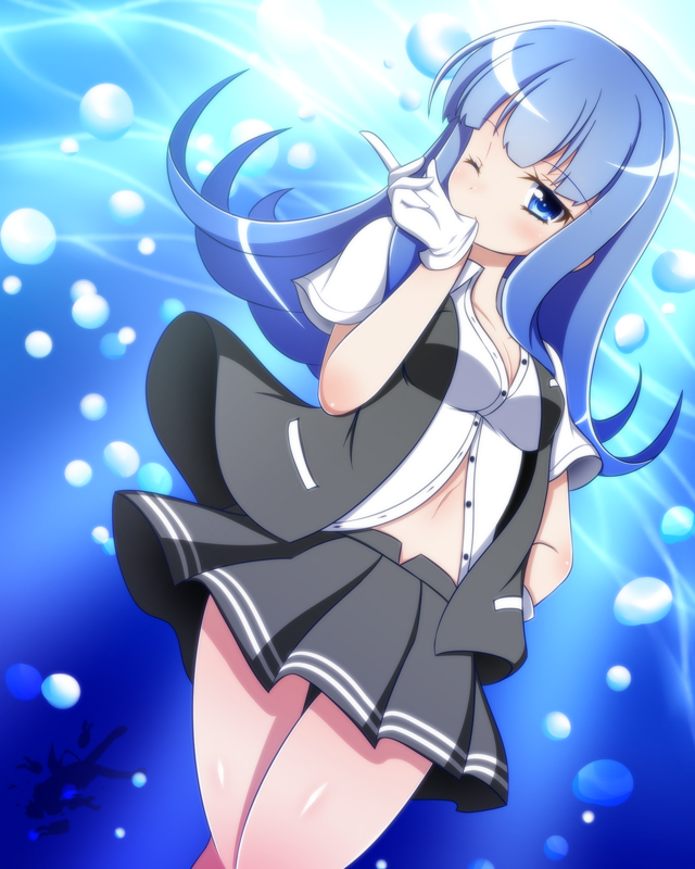 1girl, bangs, blue_eyes, blue_hair, blunt_bangs, hatsukaze_(kantai_collection), kantai_collection, oborotsuki_kakeru