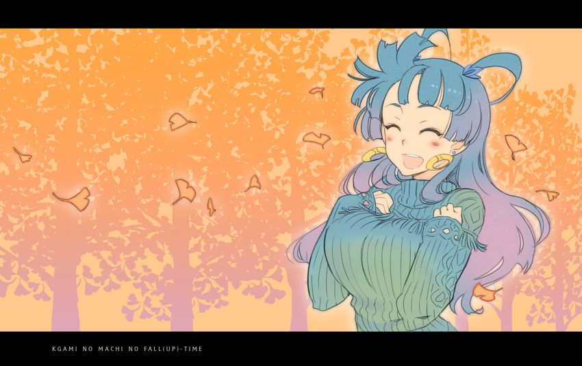 1girl, blush, breasts, closed_eyes, earrings, gradient_hair, hoop_earrings, jewelry