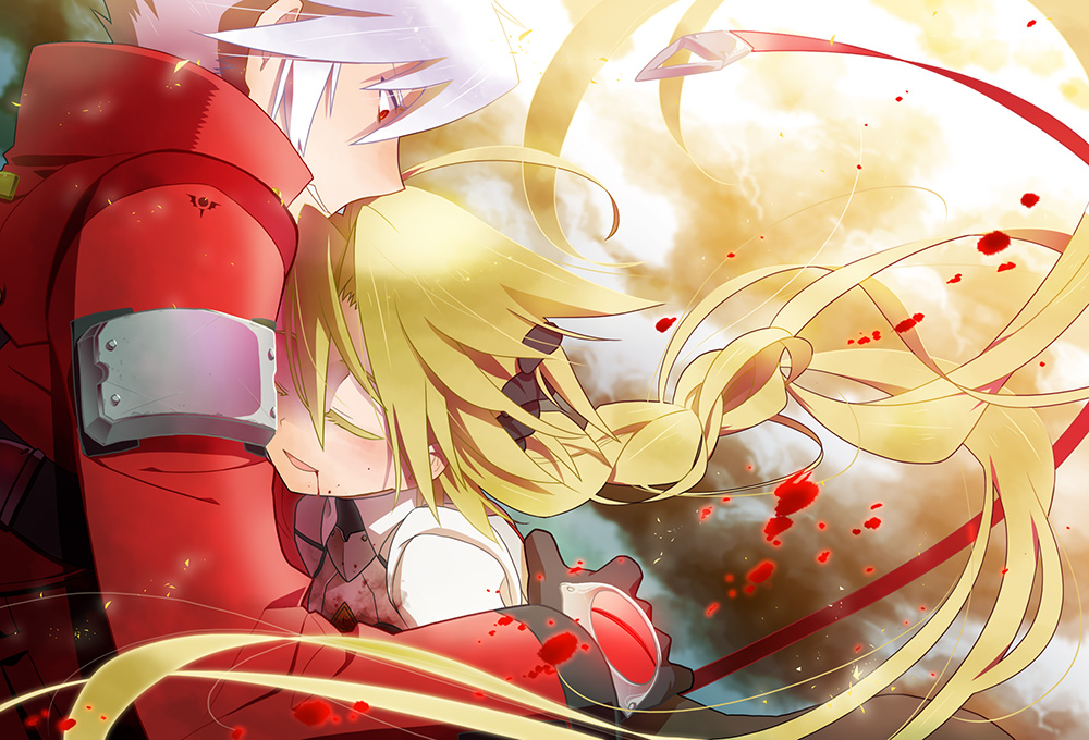 blazblue, blazblue:_continuum_shift, blonde_hair, blood, death, hesocha, lambda-11, ragna_the_bloodedge