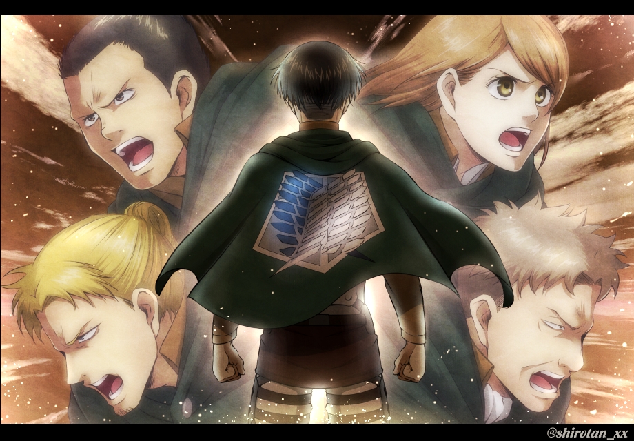 1girl, 4boys, auruo_bossard, black_hair, blonde_hair, brown_hair, cape, erd_gin