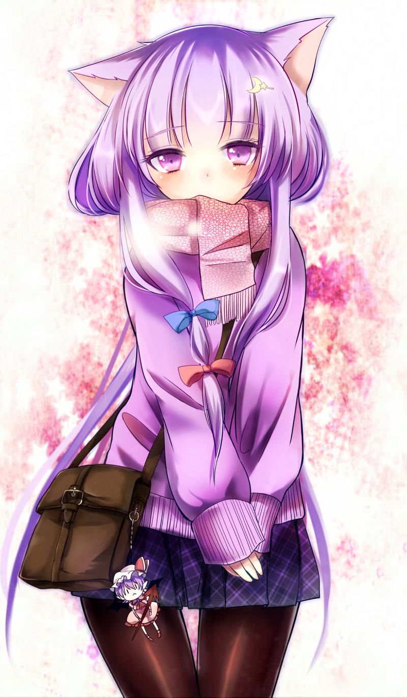 1girl, aliprojectlove, bag, blush, character_doll, crescent_hair_ornament, hair_ornament, highres