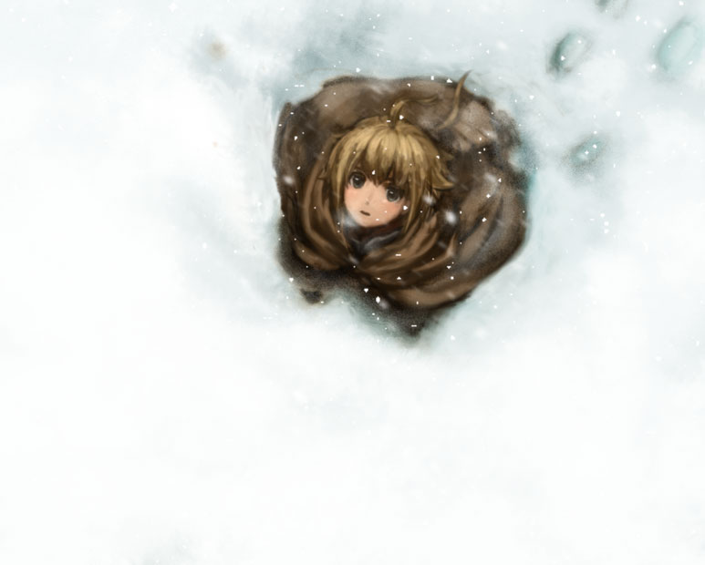 1boy, blonde_hair, final_fantasy, final_fantasy_tactics_advance, footprints, looking_up, marche_radiuju, piranosuke