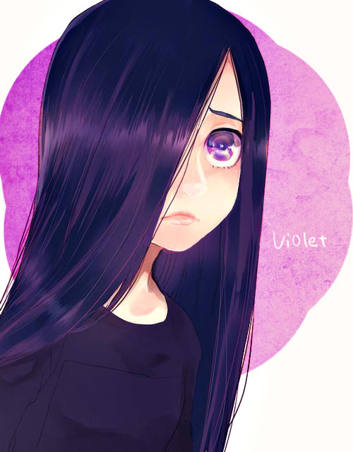 1girl, character_name, hair_over_one_eye, lips, long_hair, purple_hair, solo, the_incredibles, violet_eyes, violet_parr, yokotn