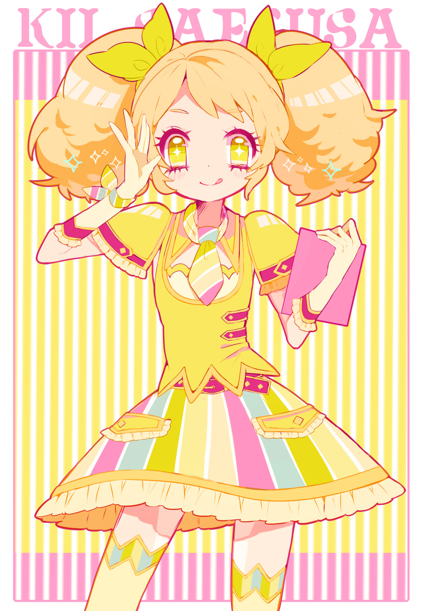 1girl, aikatsu!, blonde_hair, gloves, ribbon, saegusa_kii, short_hair, smile