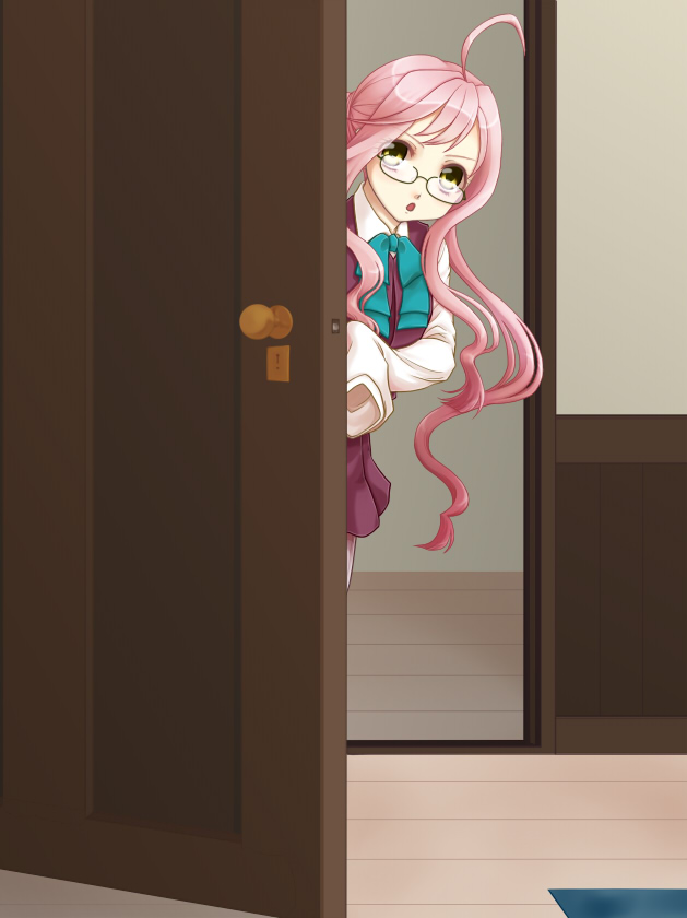 1girl, ahoge, door, glasses, kantai_collection, long_hair, makigumo_(kantai_collection), n