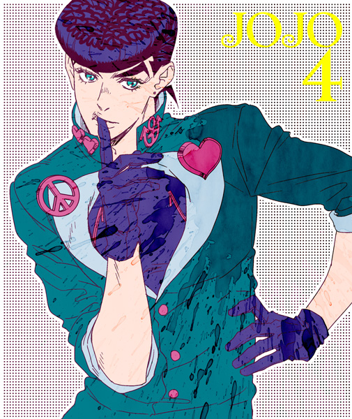 1boy, black_hair, blue_eyes, dororosso, finger_to_mouth, gakuran, gloves, higashikata_jousuke