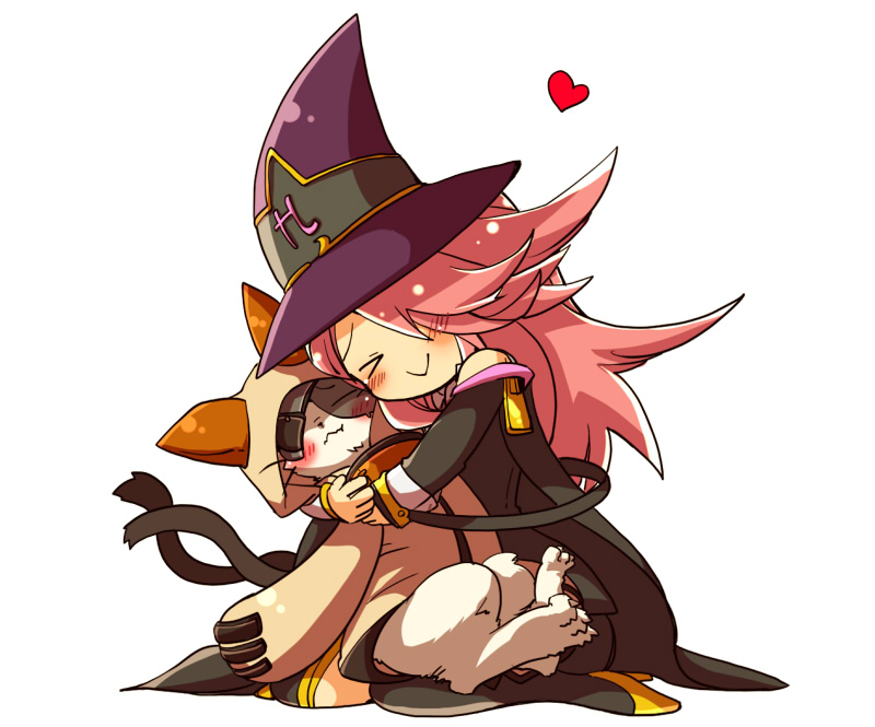 >_<, 1girl, blazblue, cat, eyepatch, heart, hug, husband_and_wife