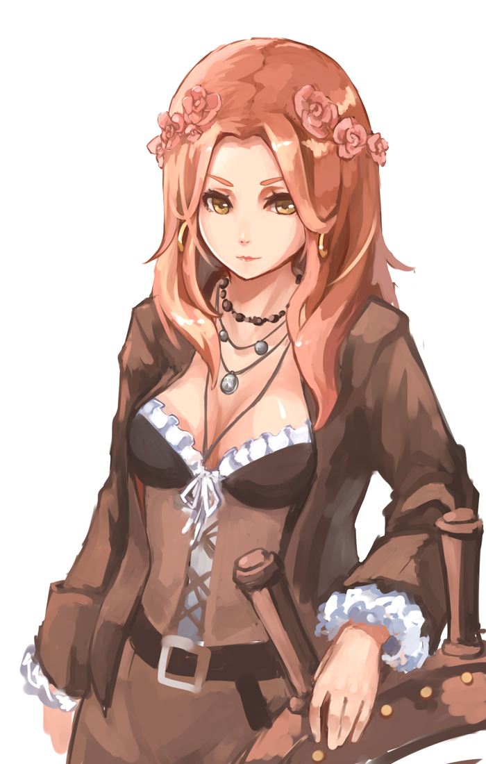 anne_bonny, assassin's_creed, assassin's_creed_iv:_black_flag, brown_eyes, brown_hair, earrings, flower, jewelry, long_hair, necklace, smile, tdgsgl