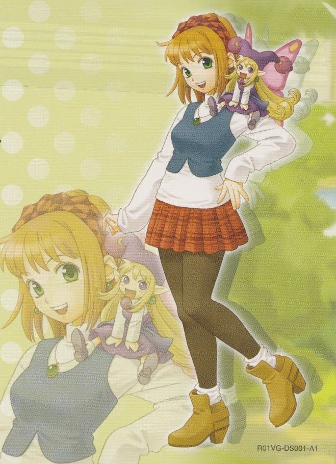 2girls, blonde_hair, boots, cornet, fairy, kururu_(rhapsody), marl_kingdom, multiple_girls