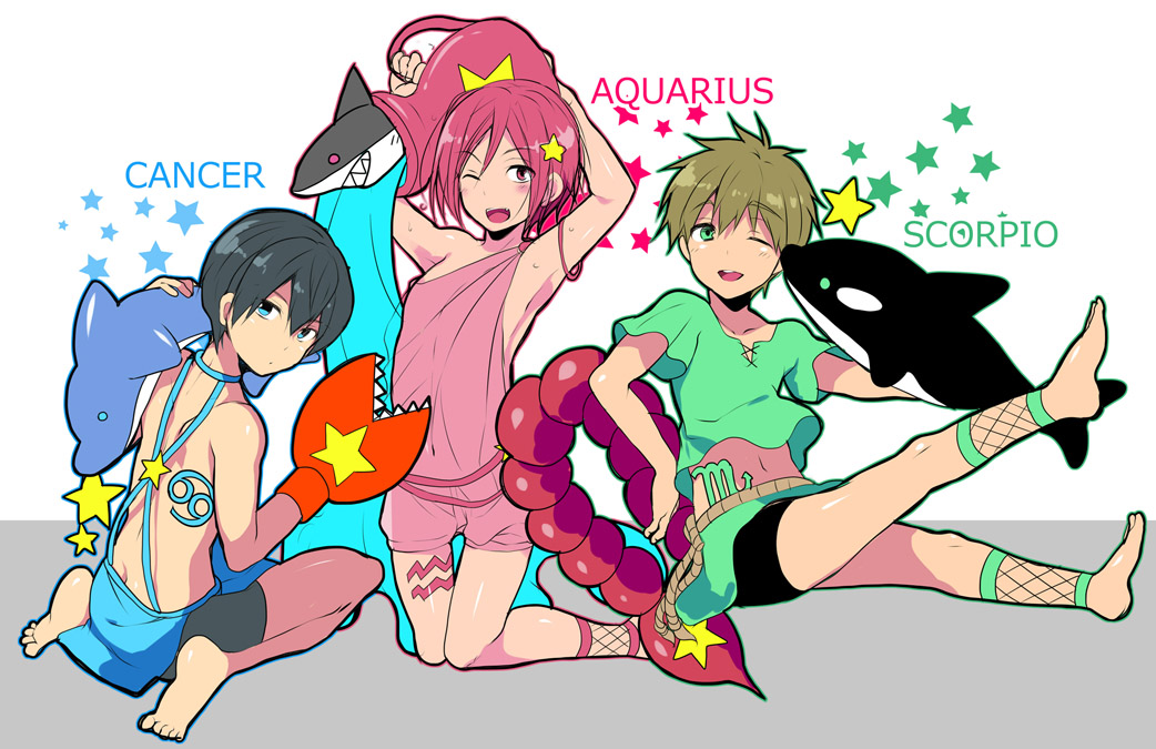 3boys, black_hair, blue_eyes, brown_hair, child, dolphin, free!, ku--ma