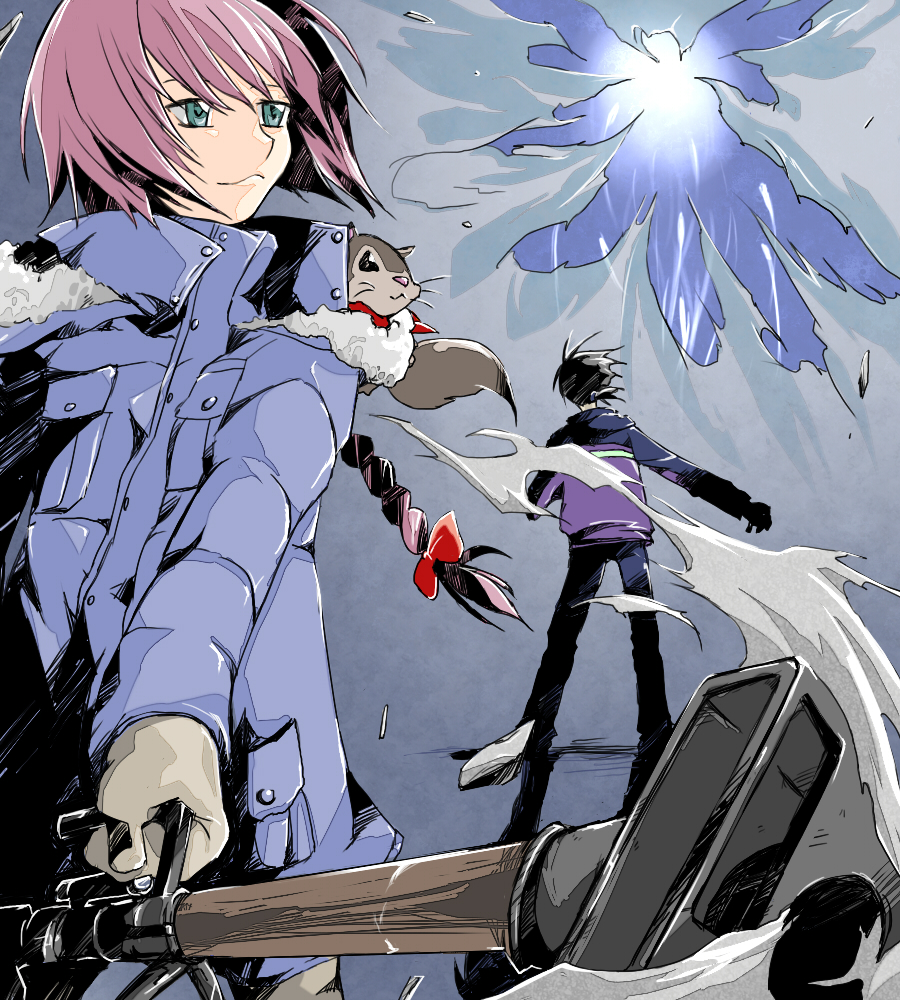 bad_id, black_hair, braid, darker_than_black, green_eyes, gun, hei, kittaka_kaname