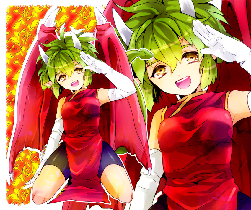 1girl, bike_shorts, china_dress, chinese_clothes, draco_centauros, dragon_wings, elbow_gloves, gloves