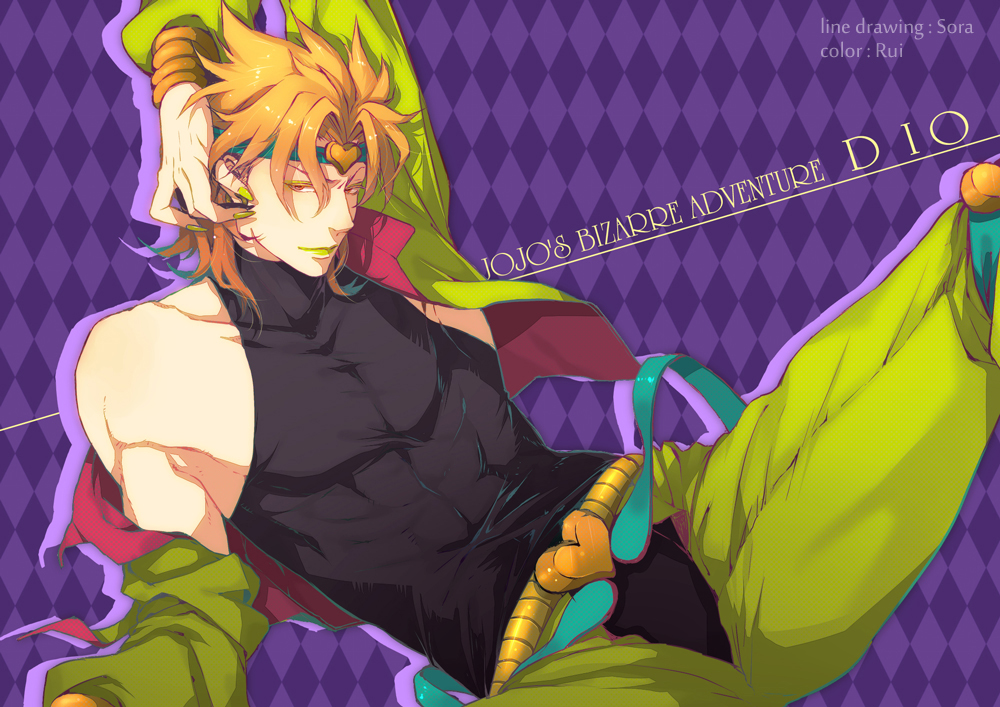 1boy, blonde_hair, claws, dio_brando, headband, heart, jojo_no_kimyou_na_bouken, lipstick