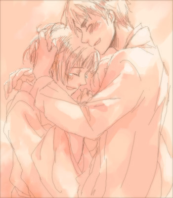 2boys, axis_powers_hetalia, blush, hug, japan_(hetalia), laughing, open_mouth, shounen_ai