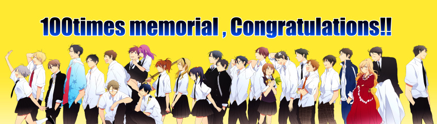 absurdres, ayabe_reito, black_hair, blonde_hair, blue_hair, brown_hair, character_request, dress