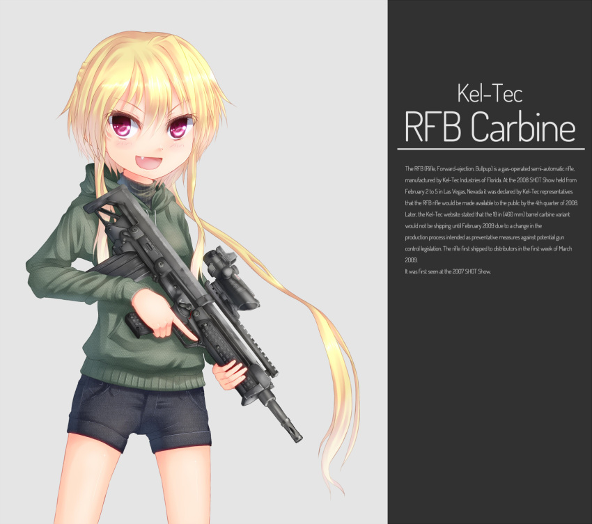 1girl, blonde_hair, dreadtie, highres, hoodie, jessica_jefferson, kel-tec_rfb, long_hair