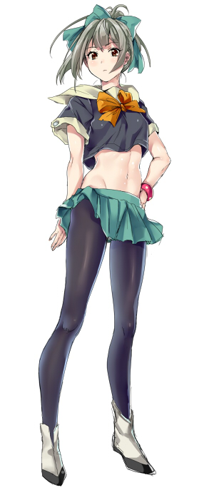 1girl, black_legwear, bow, brown_eyes, grey_hair, hair_bow, kantai_collection, looking_at_viewer