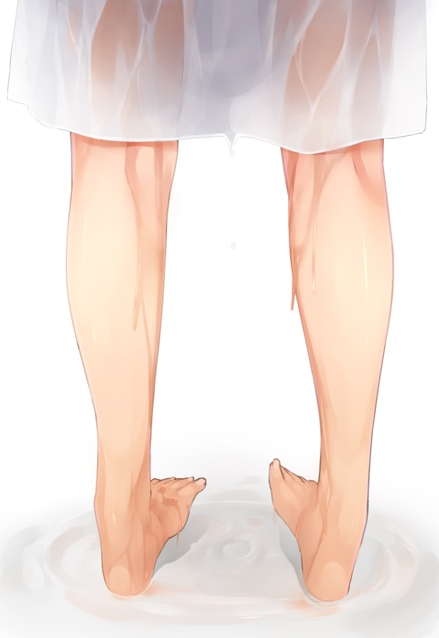 1girl, akaume, barefoot, close-up, dress, feet, legs, original