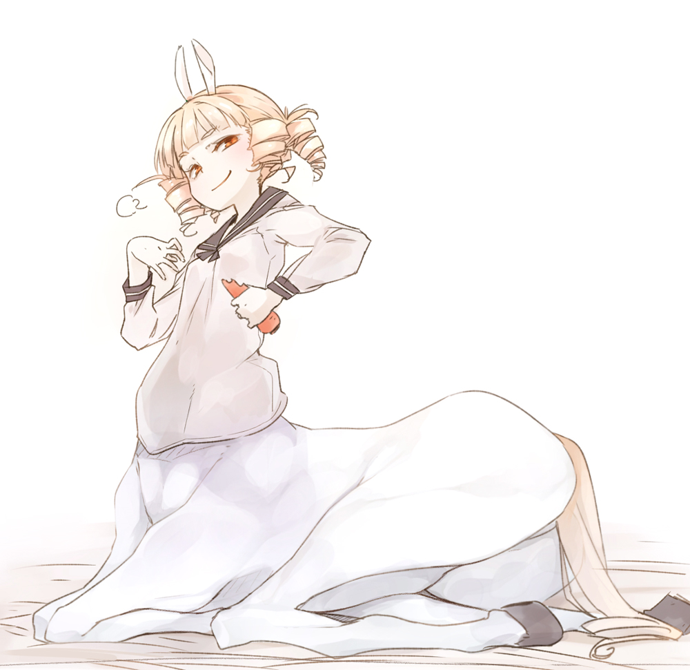 1girl, akaume, animal_ears, blonde_hair, carrot, centaur, doya-gao, drill_hair