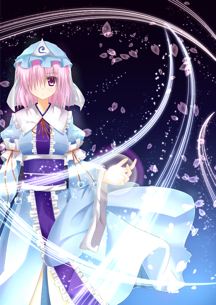 1girl, arm_up, armband, energy_ball, expressionless, gradient, gradient_background, hair_over_one_eye