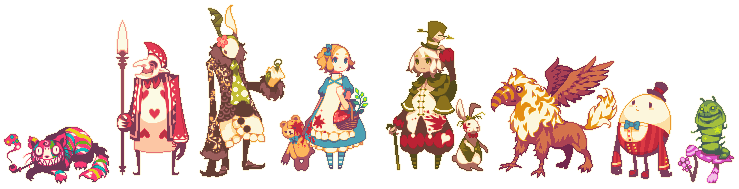 alice_(wonderland), card, caterpillar_(wonderland), cheshire_cat, collet, griffin, humpty_dumpty, jabberwock