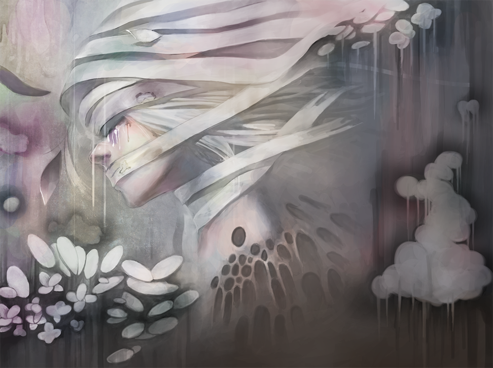 1girl, abstract_background, closed_eyes, clouds, flower, hatsune_miku, niconico, pale_skin