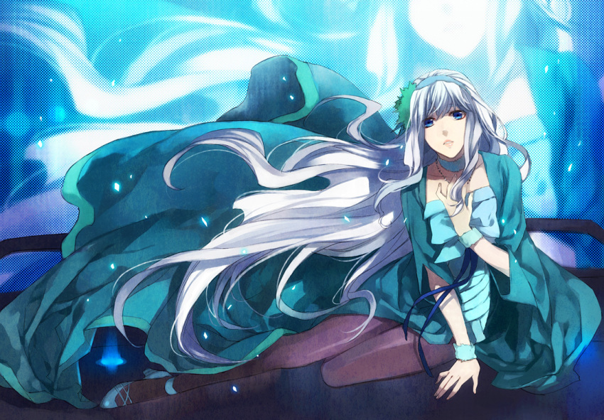 ariko, dress, headband, jewelry, long_hair, macross, macross_frontier, macross_frontier:_itsuwari_no_utahime, necklace, original, pantyhose, sheryl_nome, uhouho14, very_long_hair, white_hair