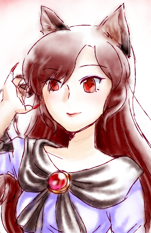 animal_ears, brooch, brown_hair, fingernails, imaizumi_kagerou, jewelry, light_smile, long_fingernails