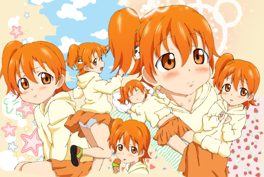 1girl, 6+girls, amahara_hiroaki, blush, hoodie, inami_mahiru, multiple_girls, multiple_persona