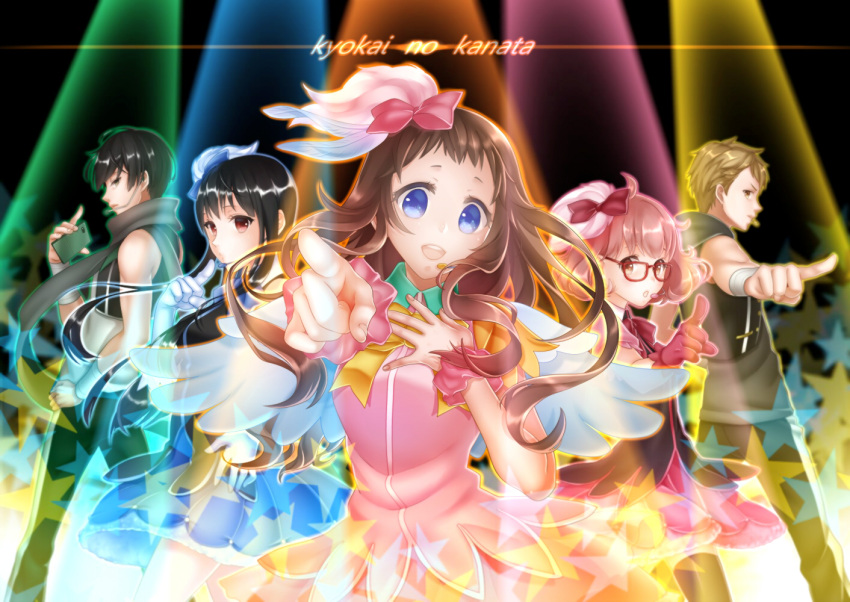 2boys, 3girls, arkray, dress, gloves, idol, kanbara_akihito, kuriyama_mirai