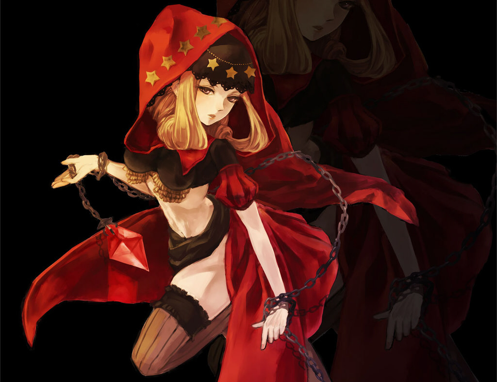 1girl, blonde_hair, chain, midriff, mochikko_(cocoa0101), odin_sphere, solo, thighhighs