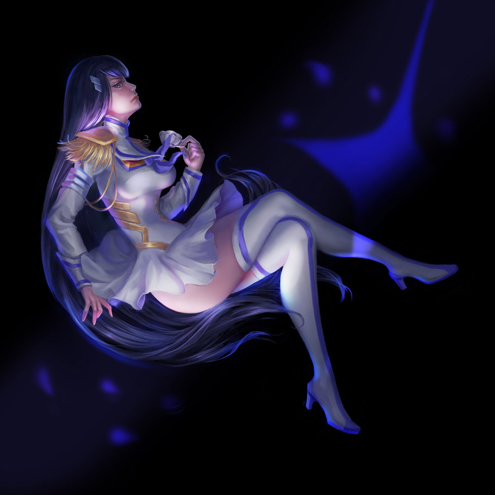 1girl, cup, epaulettes, junketsu, kill_la_kill, kiryuuin_satsuki, long_hair, purple_hair