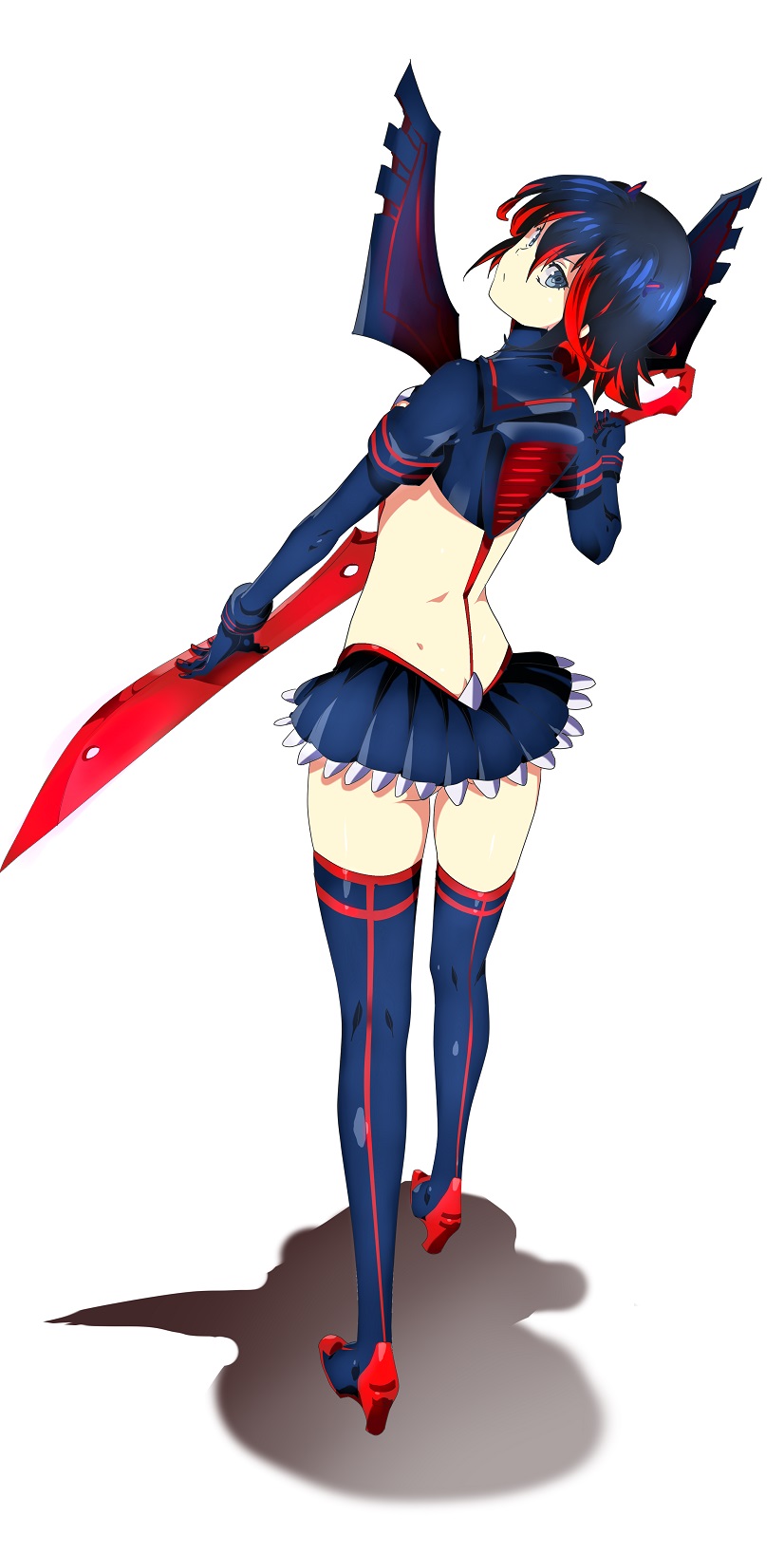 1girl, black_hair, black_legwear, high_heels, highres, kill_la_kill, matoi_ryuuko, matoi_ryuuko_(senketsu_kamui)