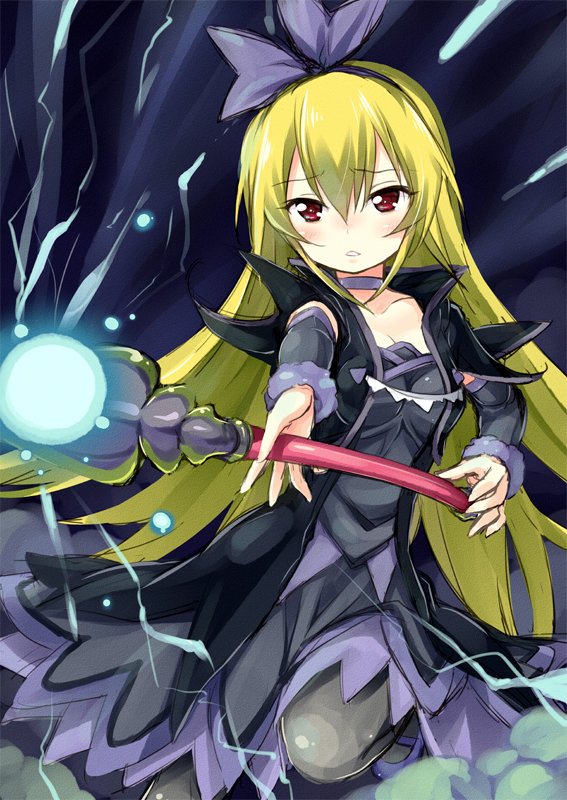 1girl, blonde_hair, blush, choker, dokidoki!_precure, gothic, long_hair, red_eyes