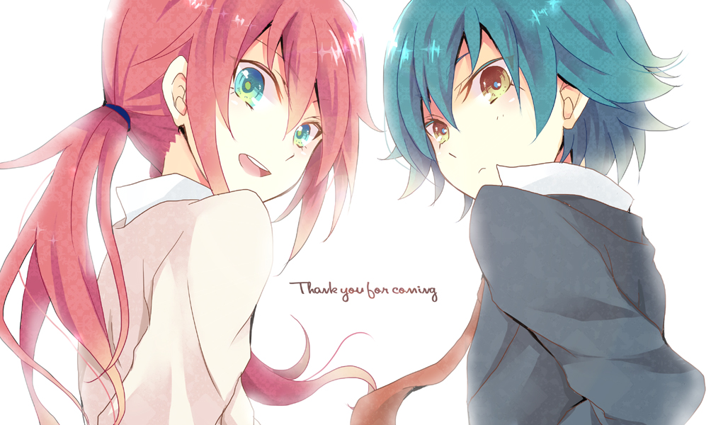 2boys, blue_eyes, blue_hair, english, green_eyes, inazuma_eleven_(series), inazuma_eleven_go, kariya_masaki