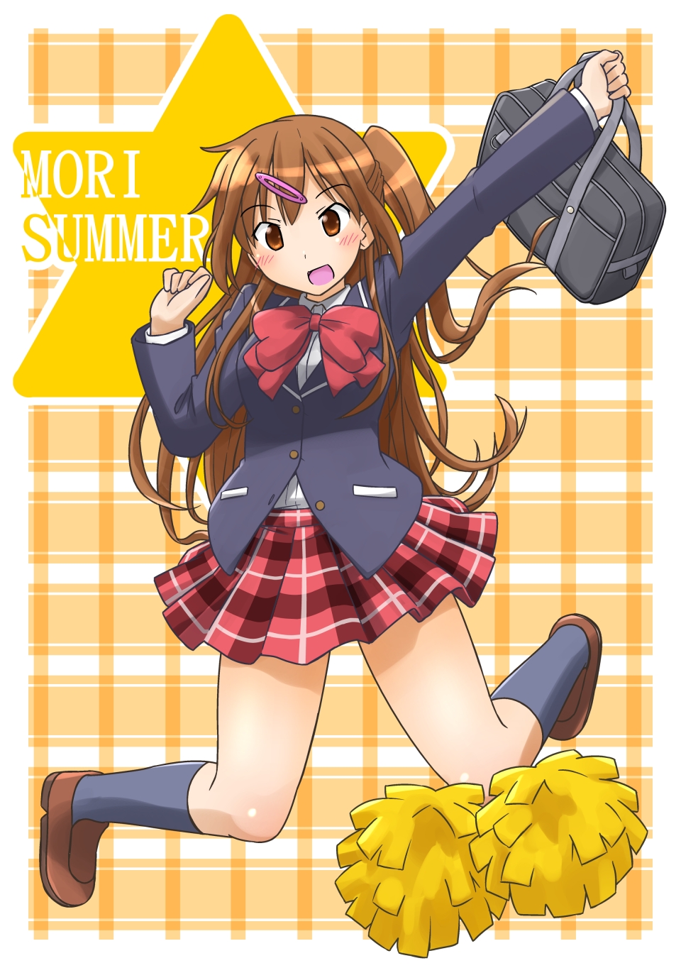 1girl, bag, brown_eyes, brown_hair, chuunibyou_demo_koi_ga_shitai!, hair_ornament, hairclip, highres