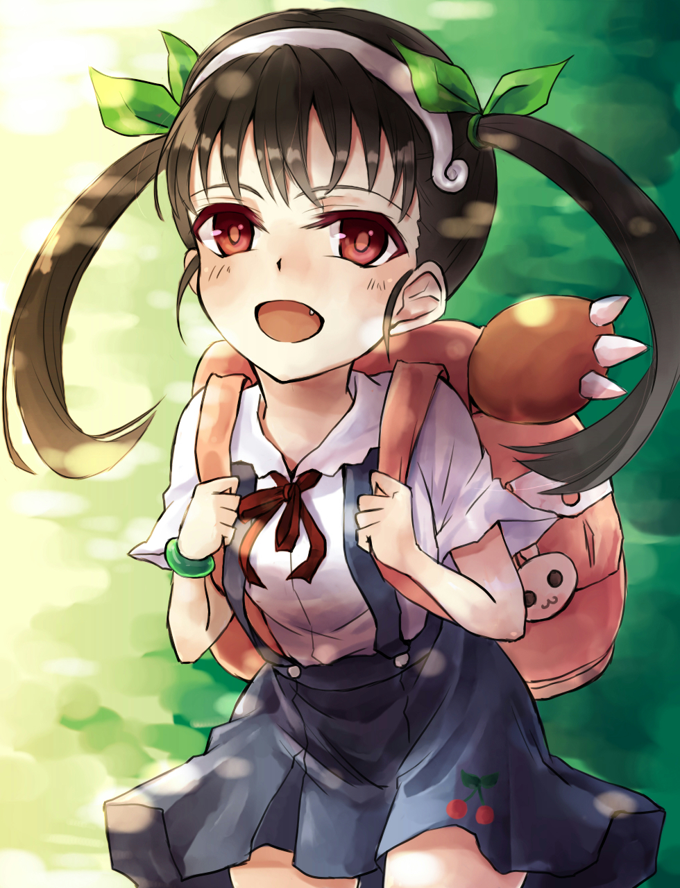 1girl, asari_(23feline23), backpack, bag, bakemonogatari, black_hair, hachikuji_mayoi, hairband