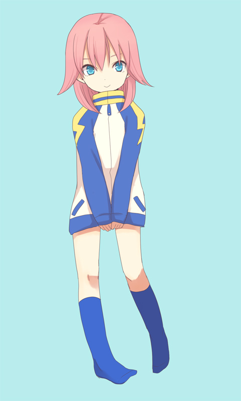 1boy, androgynous, blue_background, blue_eyes, fusion, inazuma_eleven_(series), inazuma_eleven_go, inazuma_eleven_go_chrono_stone